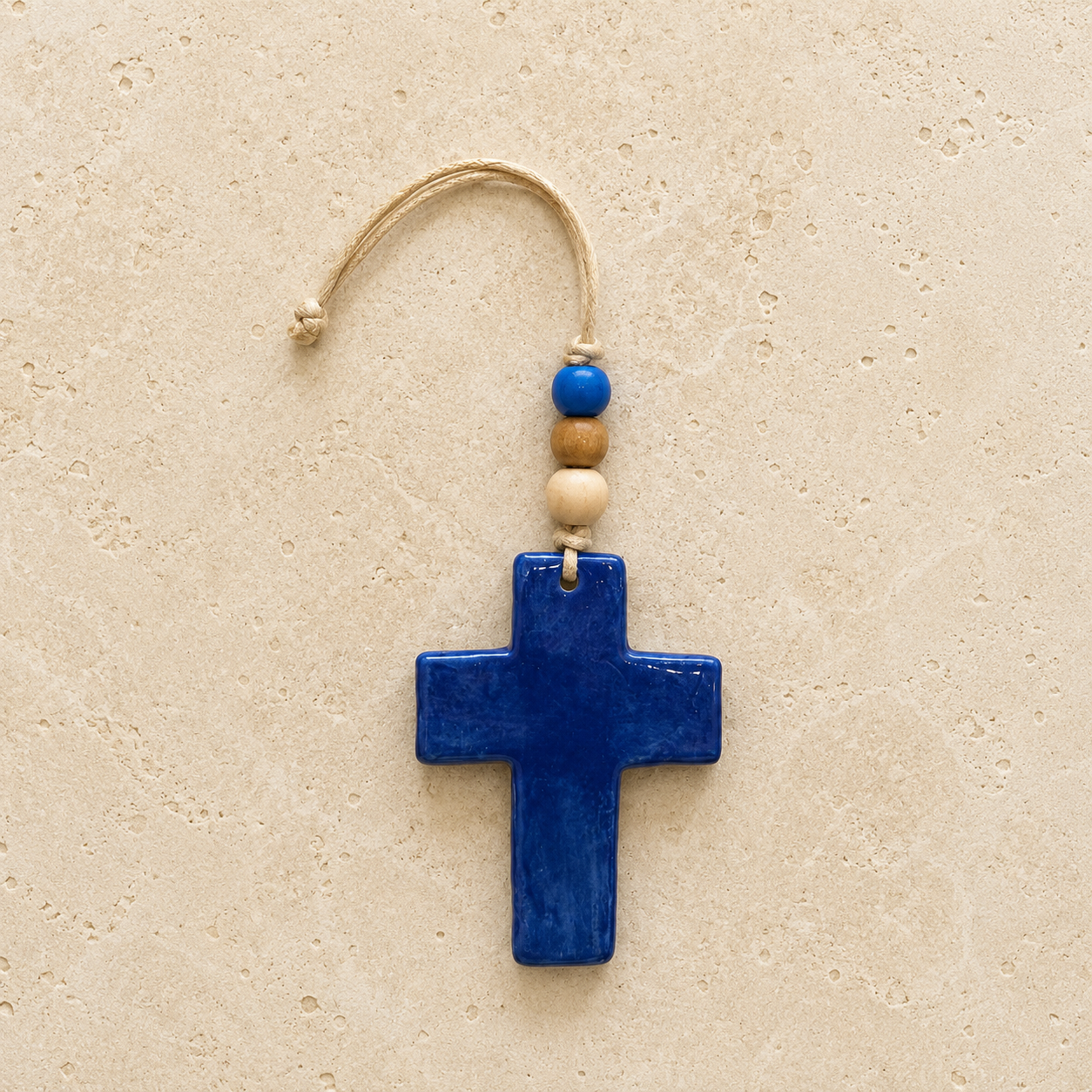 Handmade Ceramic Blue Cross Ornament