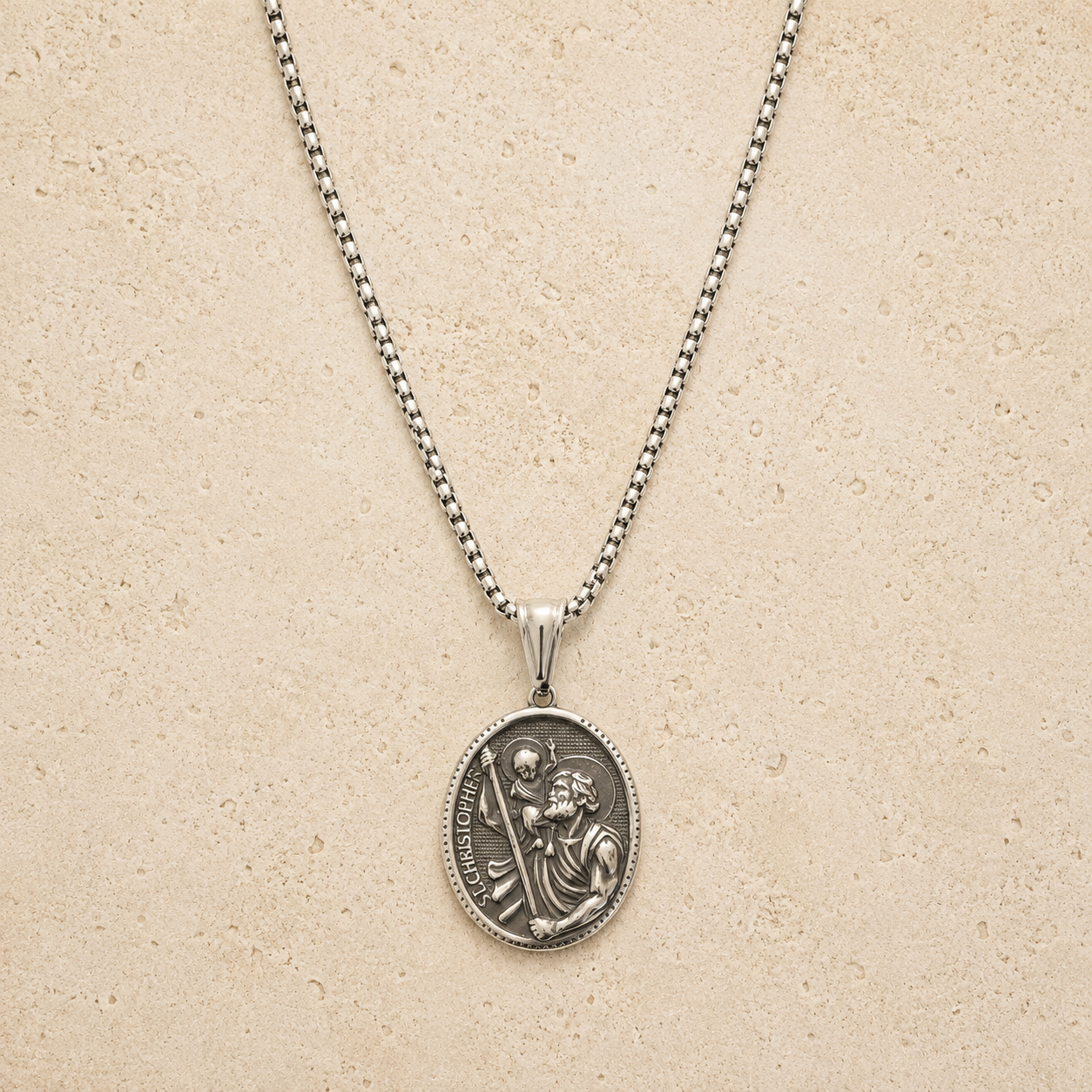 Saint Christopher Pendant Necklace Stainless Steel