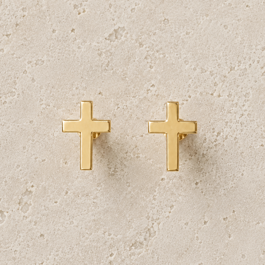 Cross Gold Stud Earrings