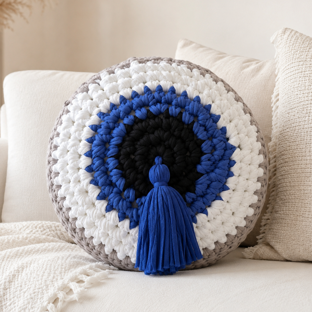 Hand-Crocheted Evil Eye Cushion