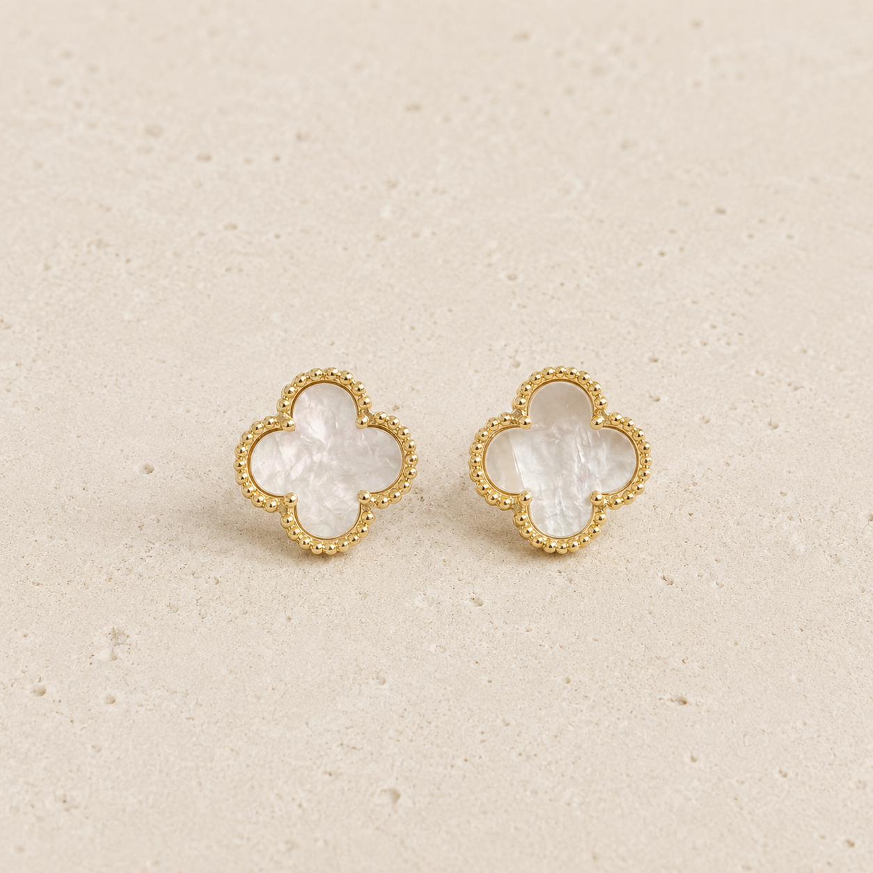 Mother Of Pearl Clover Gold Earrings
