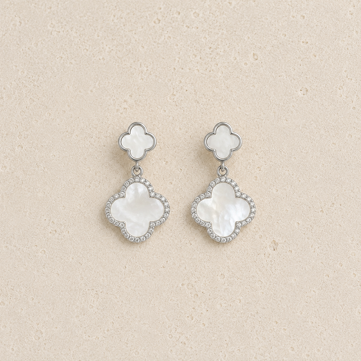Mother Of Pearl Clover Drop Stainless Steel Earrings