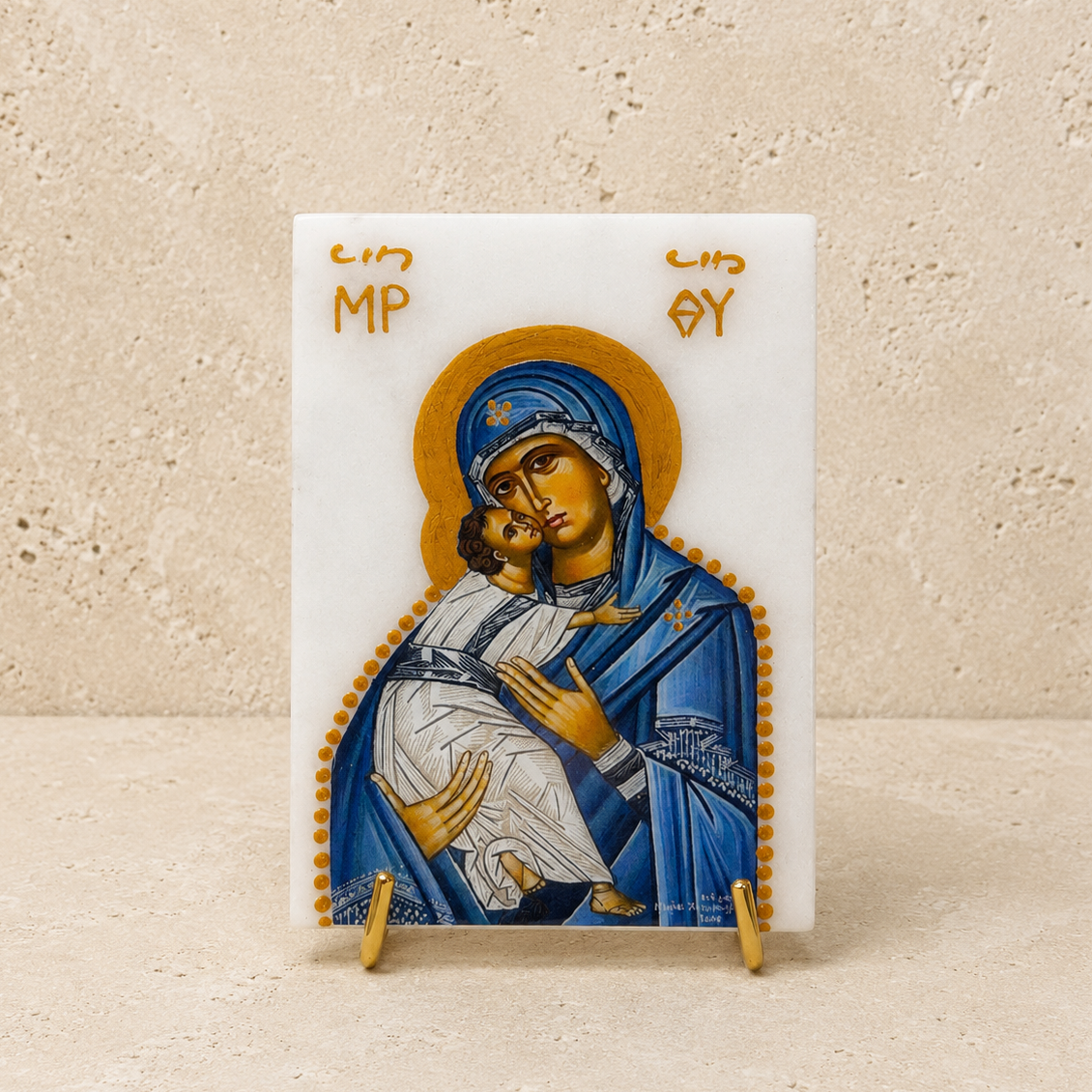 Mary & Jesus Marble Icon