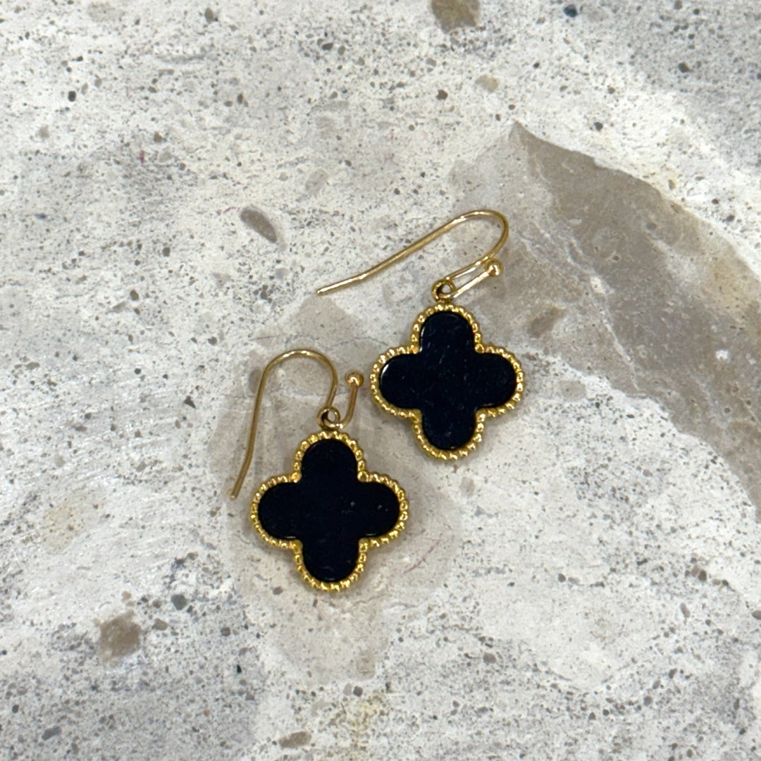 Gold & Black Clover Earrings Stainless Steel