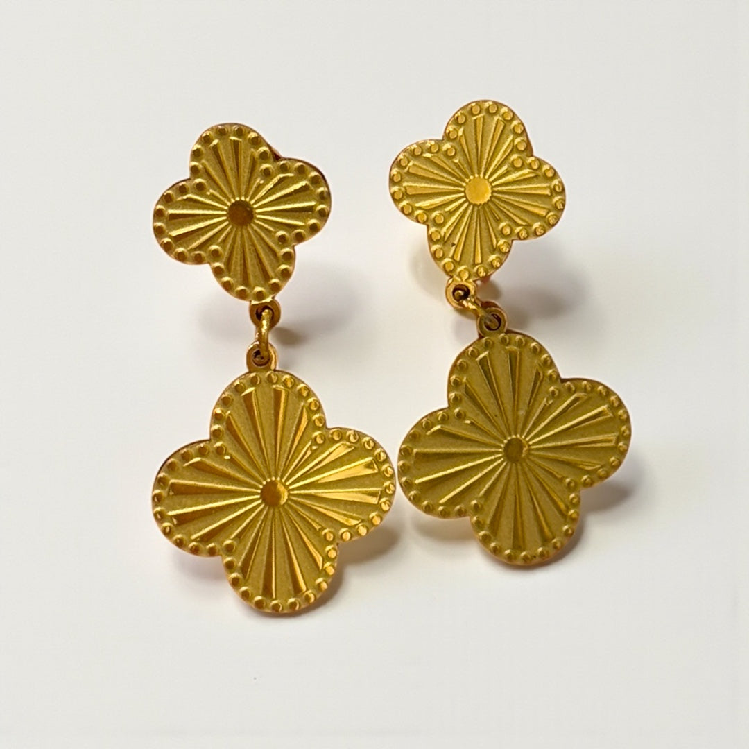 Gold Clover Stainless Steel Earrings