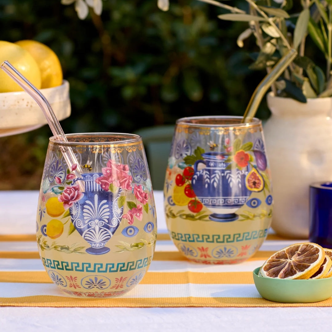 Glass Tumbler Large Mediterranean Summer (Set of 2 Glasses)