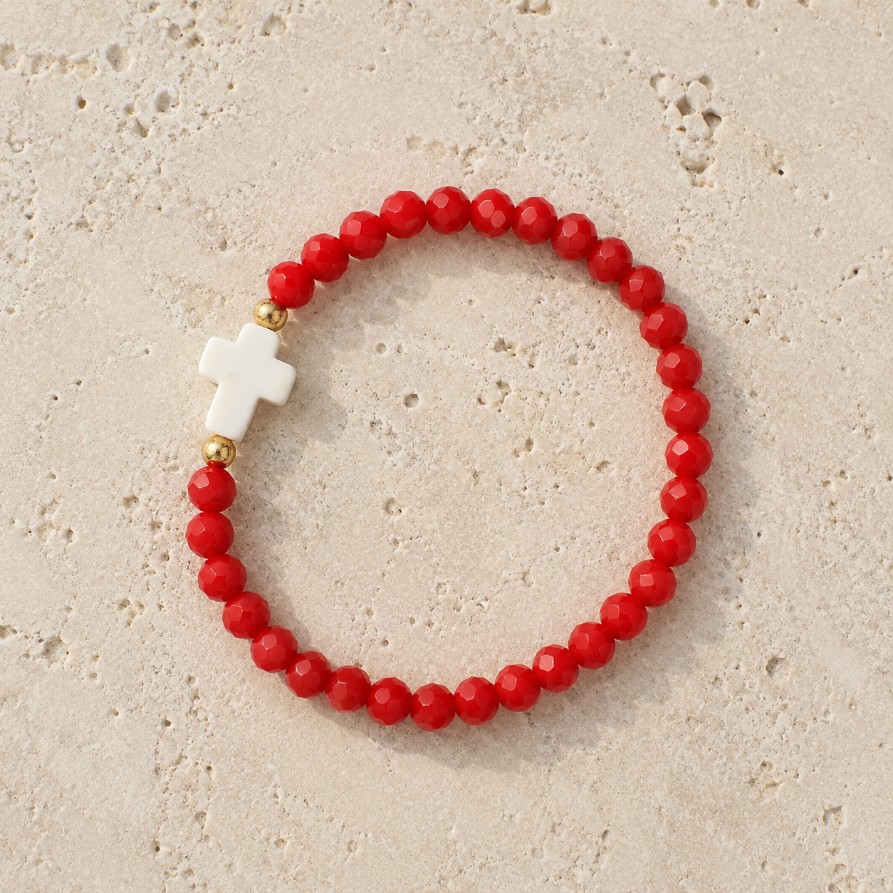 Children’s White Cross Red Beaded Bracelet
