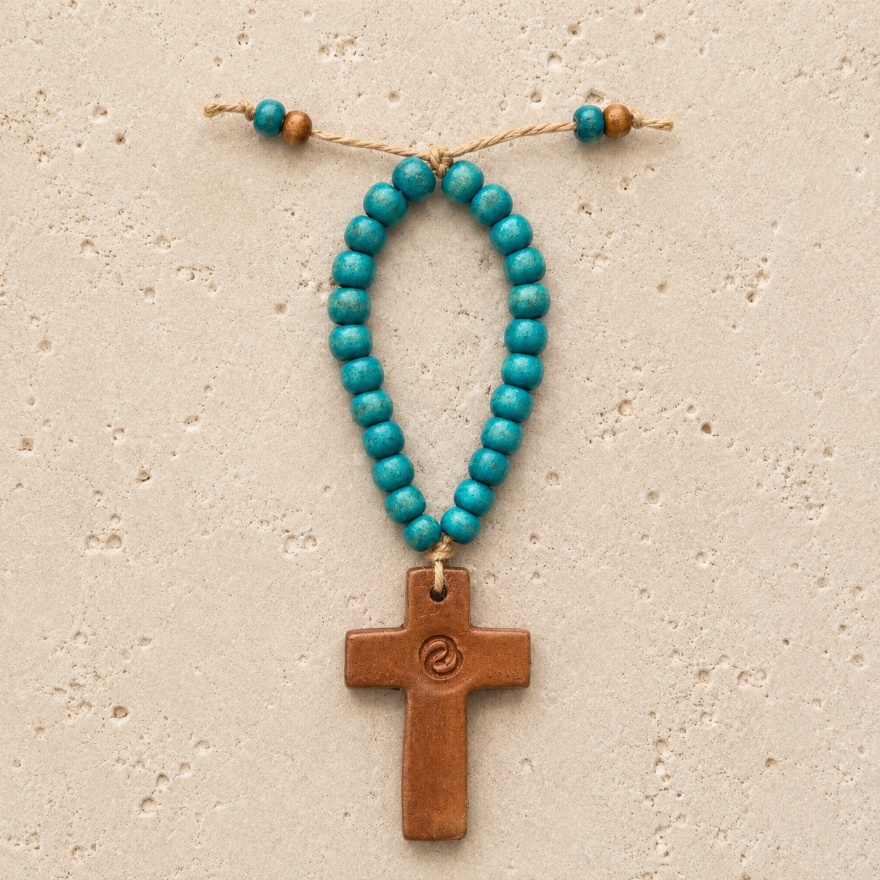 Wooden Beaded Bronze Cross Ornament