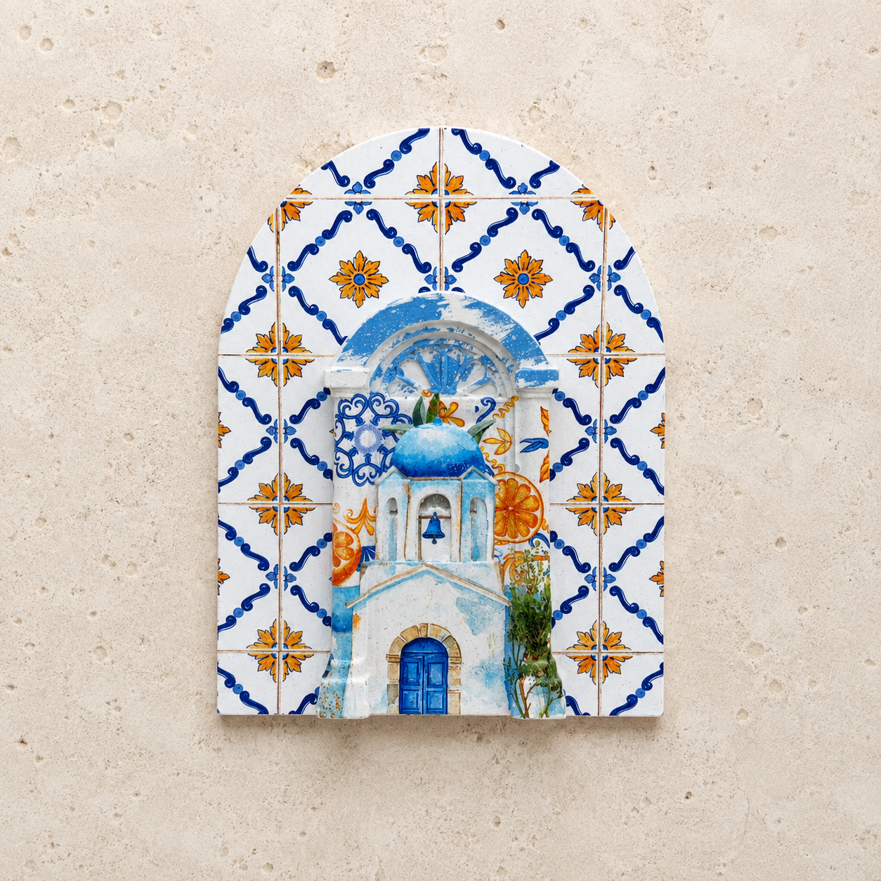 Wooden Santorini Church Ornament