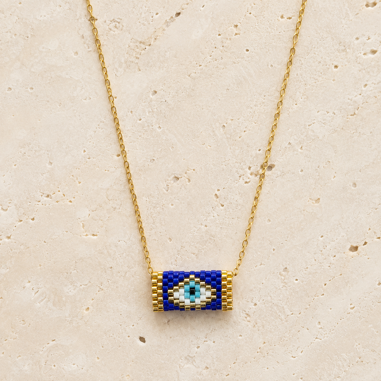 Crochet Navy Blue Evil Eye Necklace
