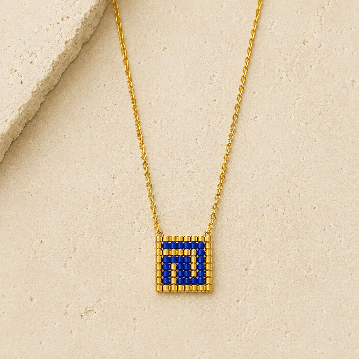 Greek Key Handwoven Blue Necklace