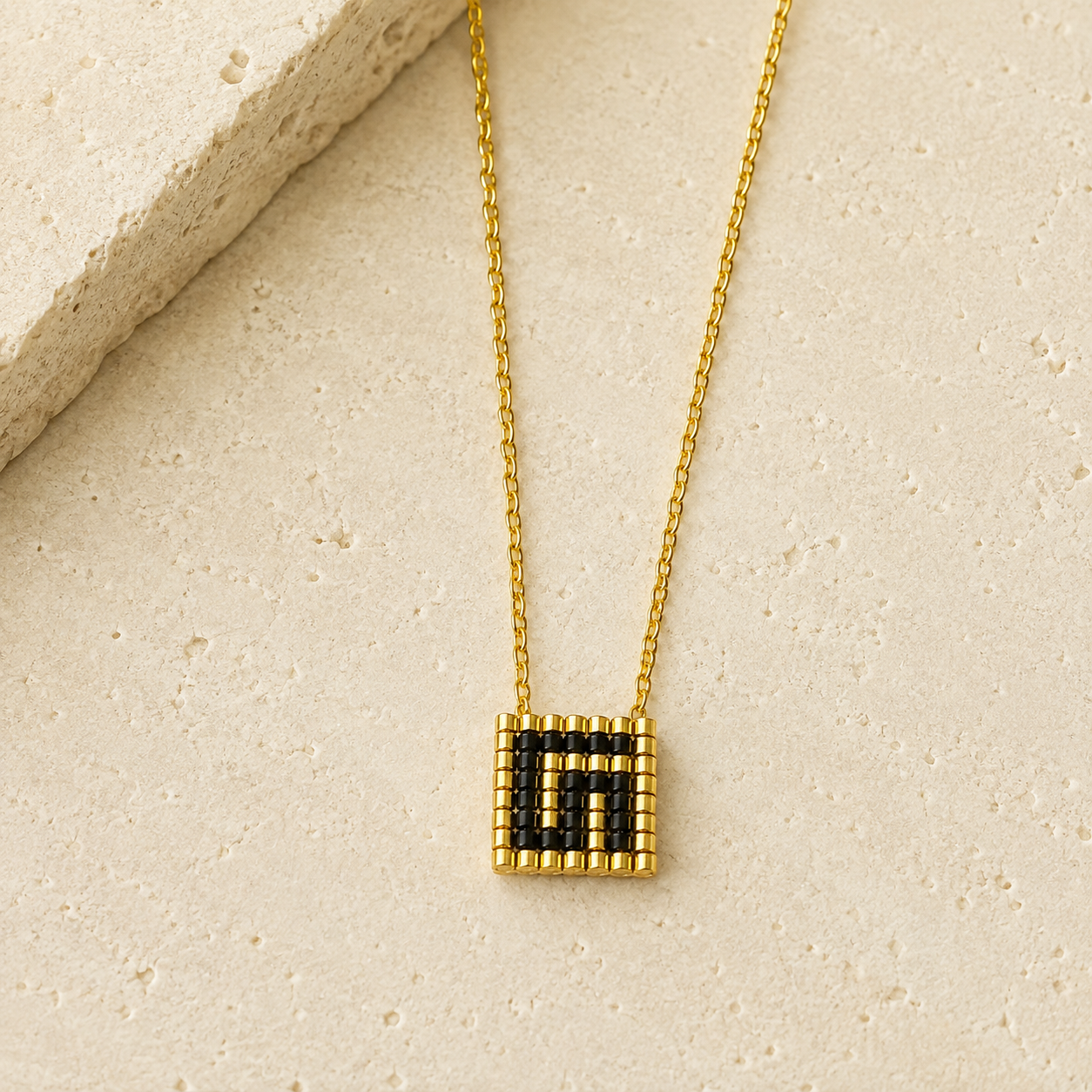 Greek Key Handwoven Black Necklace