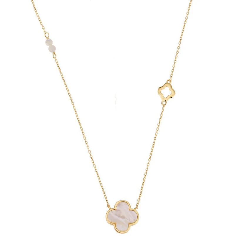 Capri Mother Of Pearl Clover Gold Necklace