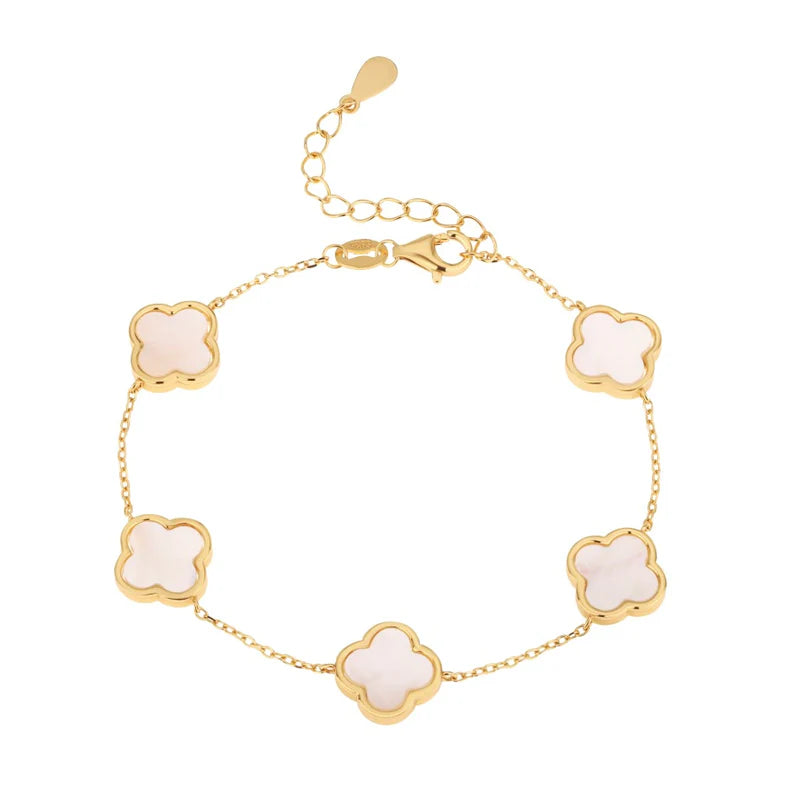 Mother Of Pearl Five Clover Gold Bracelet