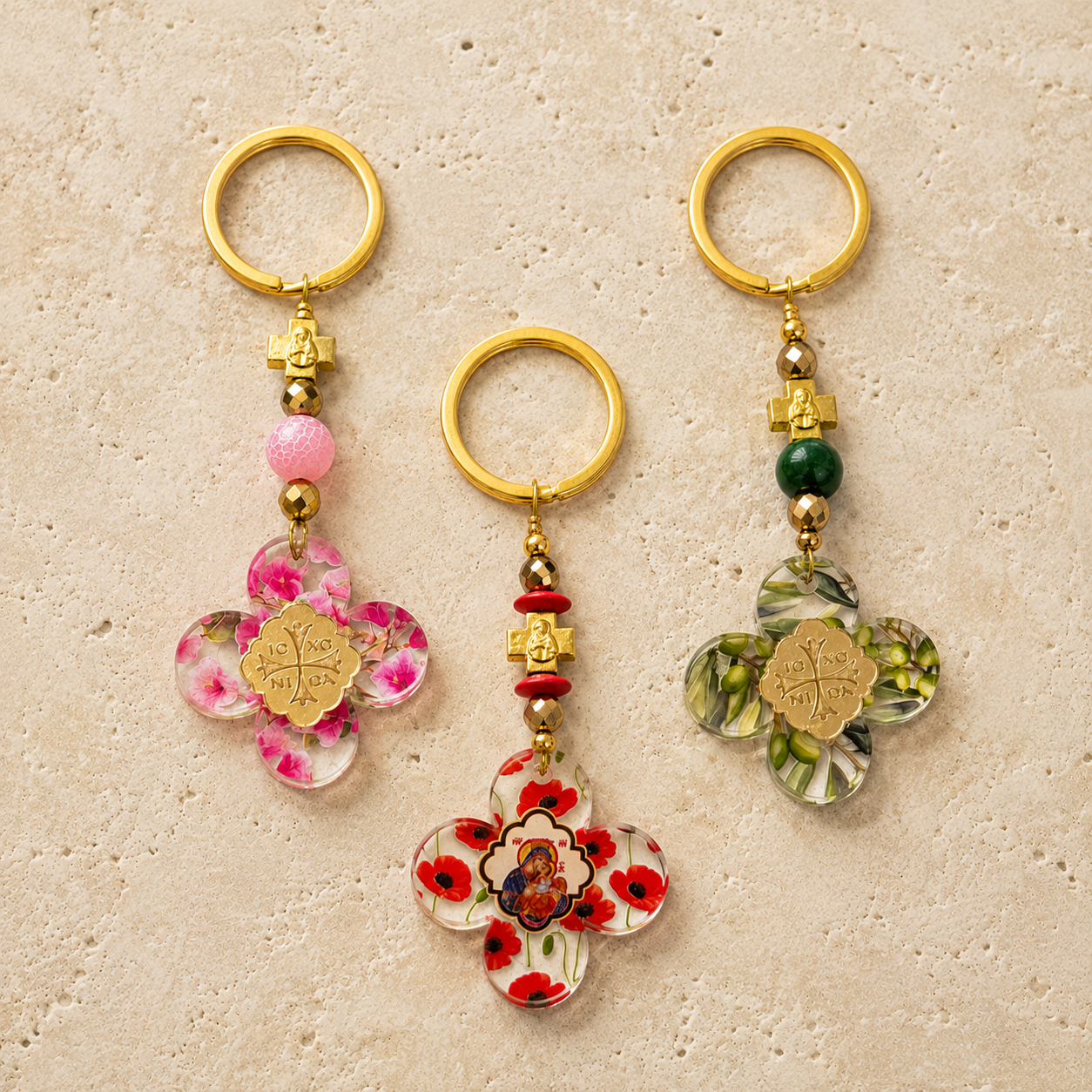 Pink Floral Clover Nika Acrylic Keyring