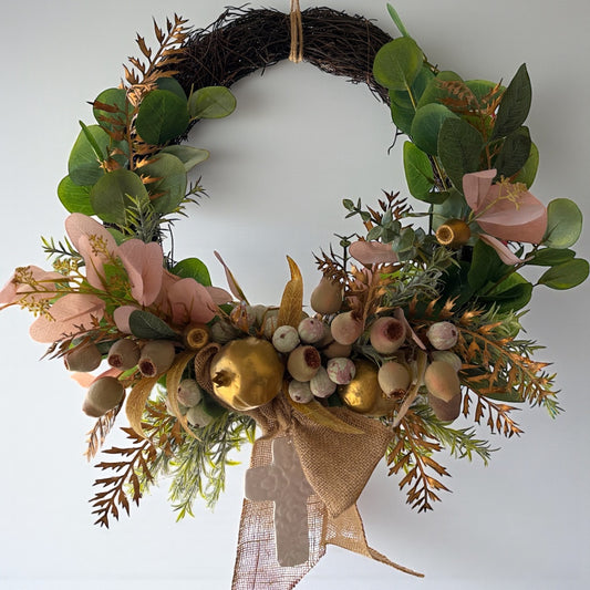 Gold Pomegranate & Ceramic Cross Large Wreath