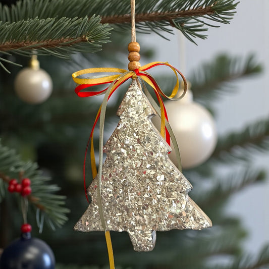 Gold Christmas Tree Wooden Ornament