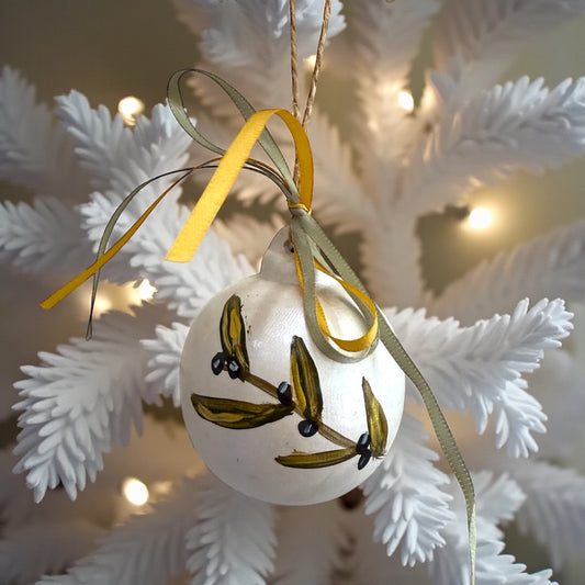 Hand Painted Olive Ceramic Bauble