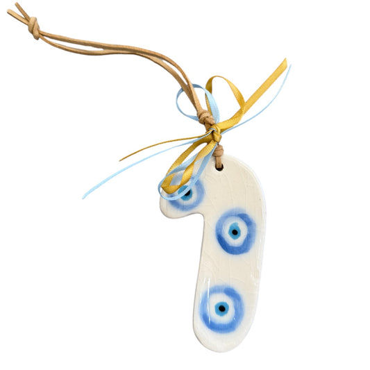 Evil Eye Ceramic Candy Cane Tree Ornament