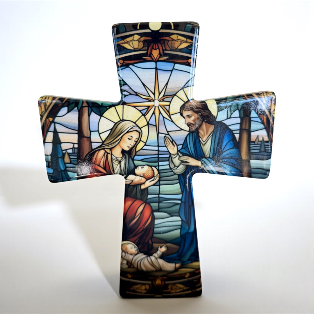 Christmas Nativity Ceramic Standing Cross