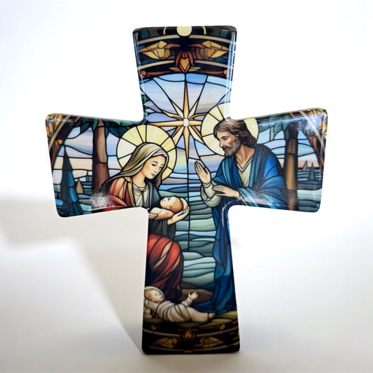 Christmas Nativity Ceramic Standing Cross