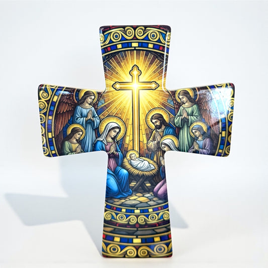 Christmas Nativity Ceramic Standing Cross