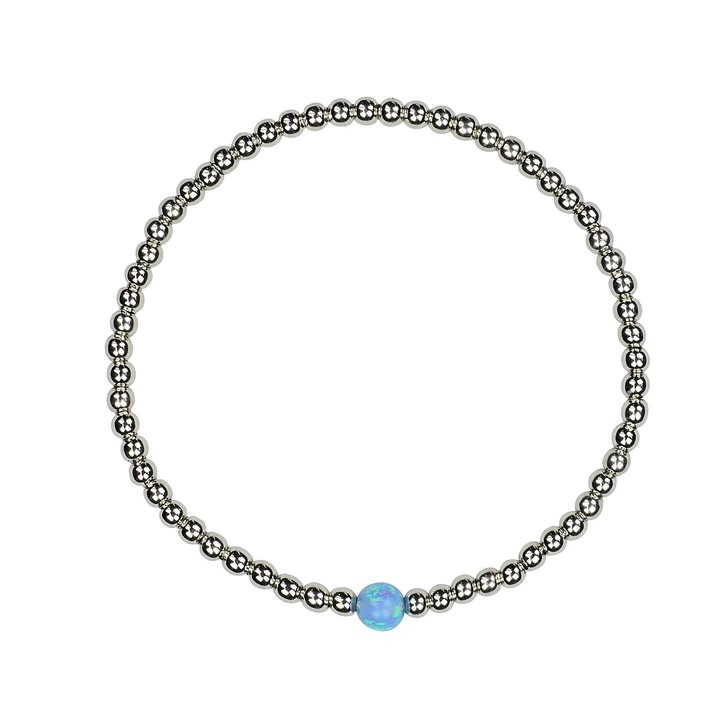 Destiny Light Blue Opalite Ball Beaded Bracelet Silver