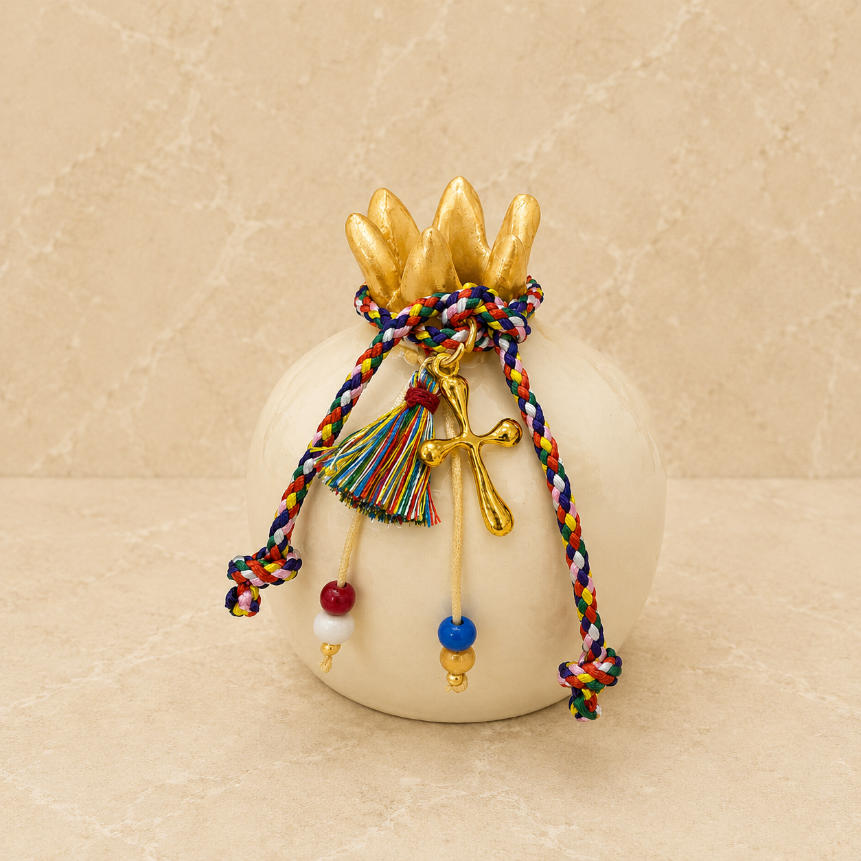 Cream Ceramic Handmade Miniature Pomegranate