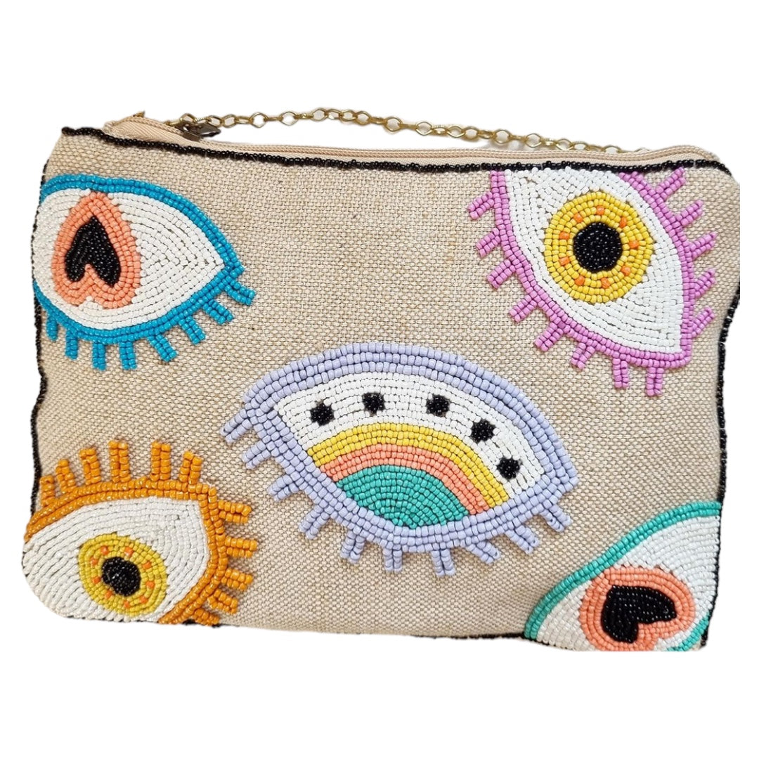 Beaded Eye Clutch Bag