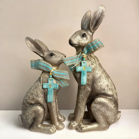 Medium Grey Easter Rabbit With Blue Cross