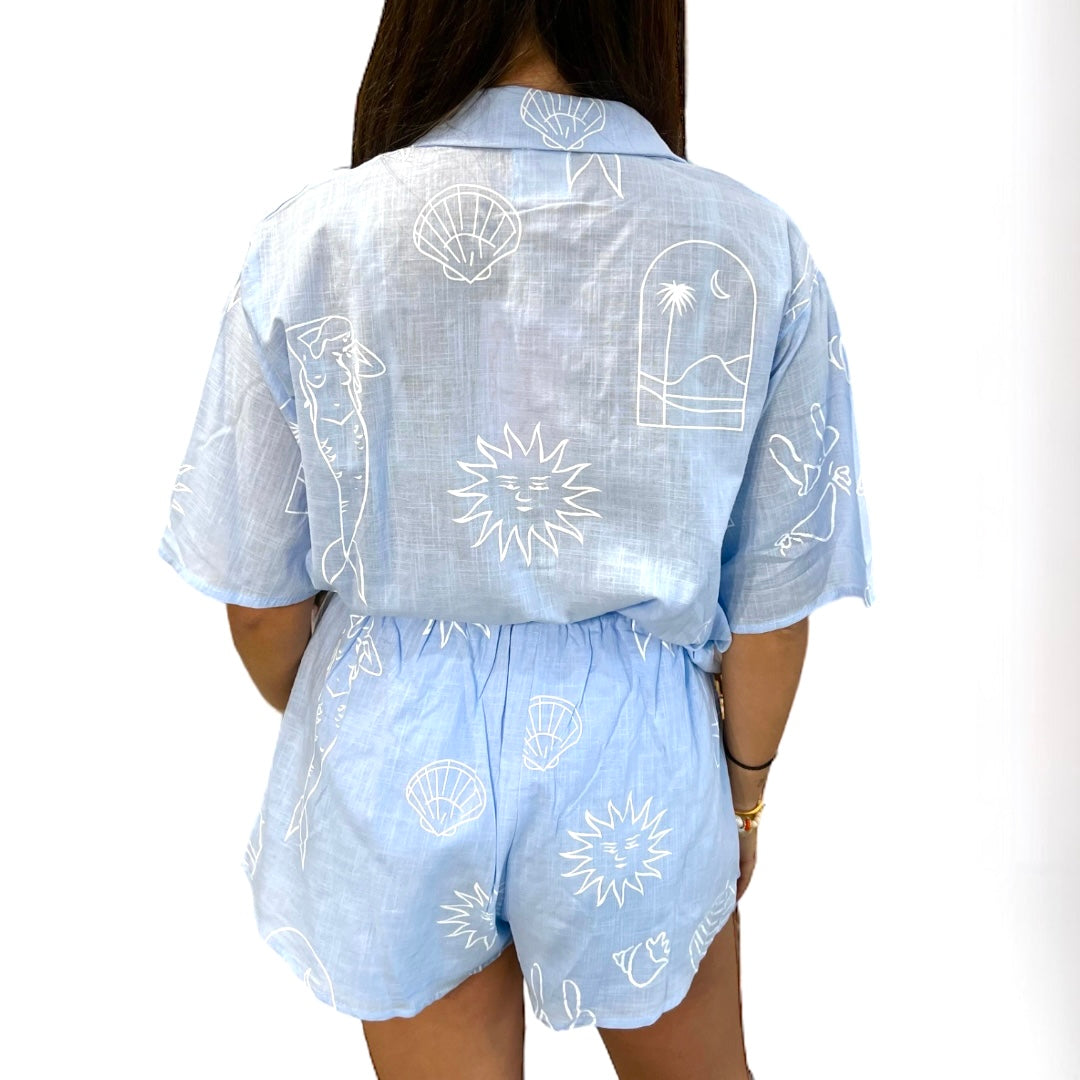 Blue Mermaid Shorts & Shirt Set