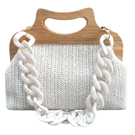 Wooden Handle Clutch Bag - White