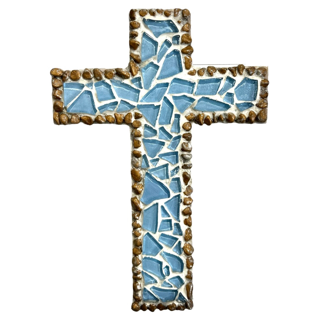 Blue Mosaic Wooden Cross