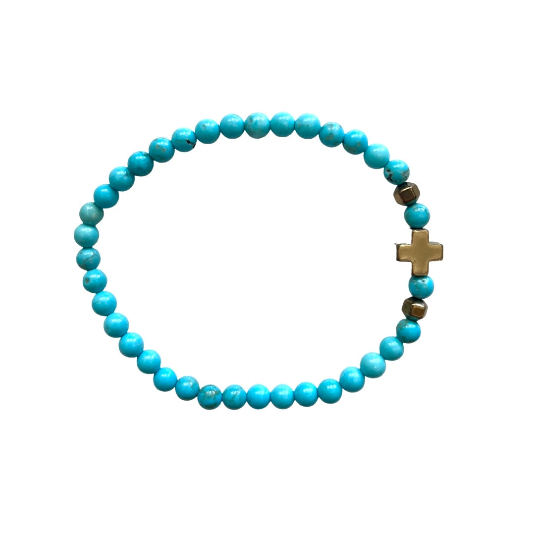 Gold Cross And Turquoise Beaded Bracelet