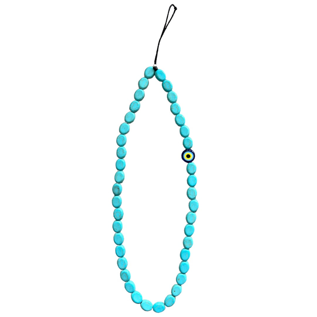 Turquoise Beaded And Evil Eye Phone Strap