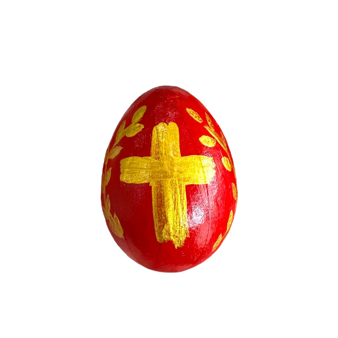 Hand-painted Red Egg With Gold Cross