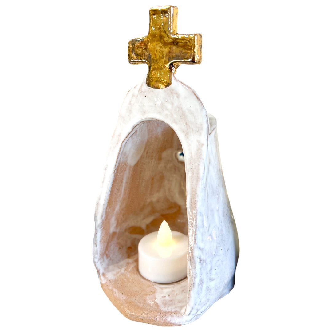 Ceramic 18 Karat Gold Cross Tea-light Alter