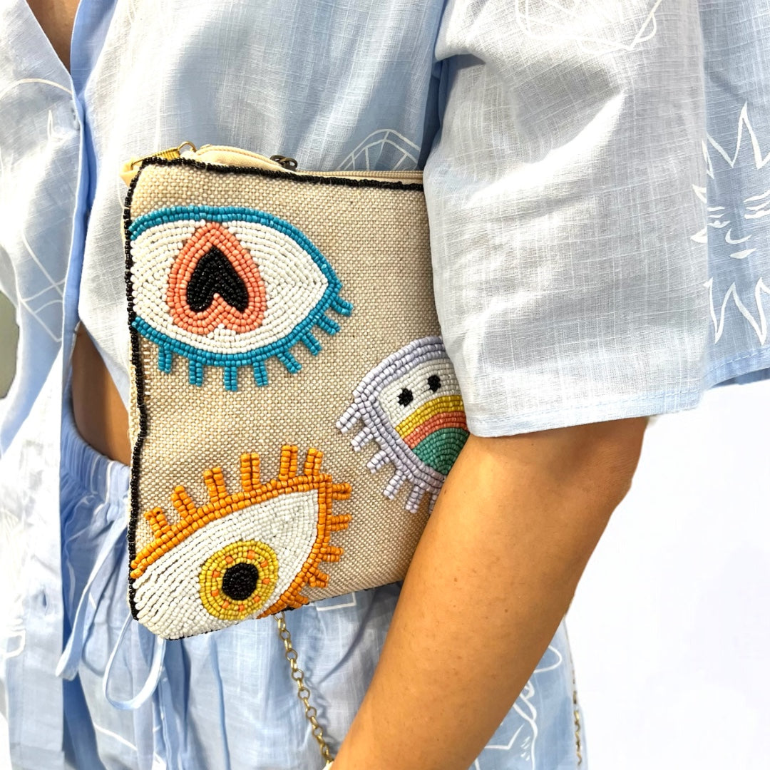 Beaded Eye Clutch Bag