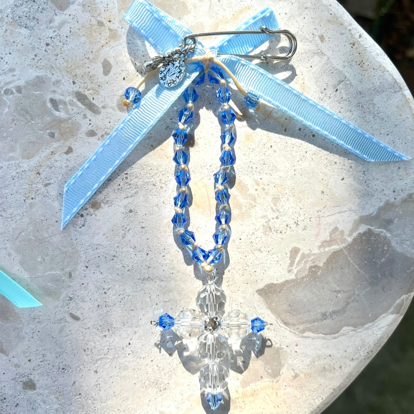 Swarovski Crystal Cross Broach ~ Light Blue