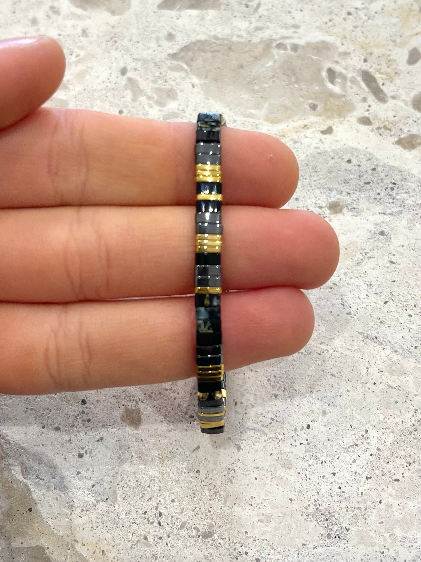 Beaded Black and Gold Bracelet