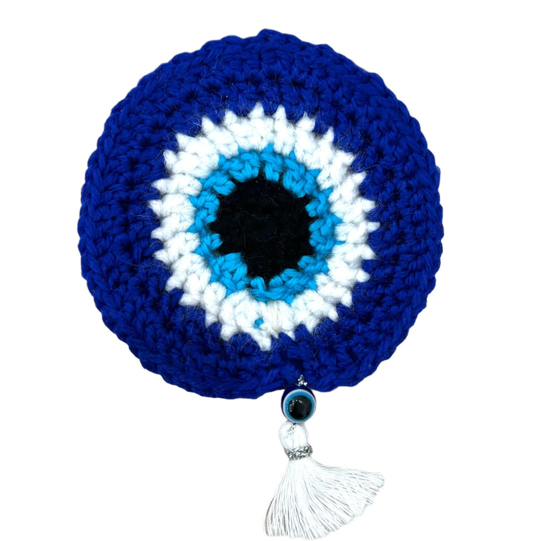 Crocheted Evil Eye Set Of Coasters With Cork Back