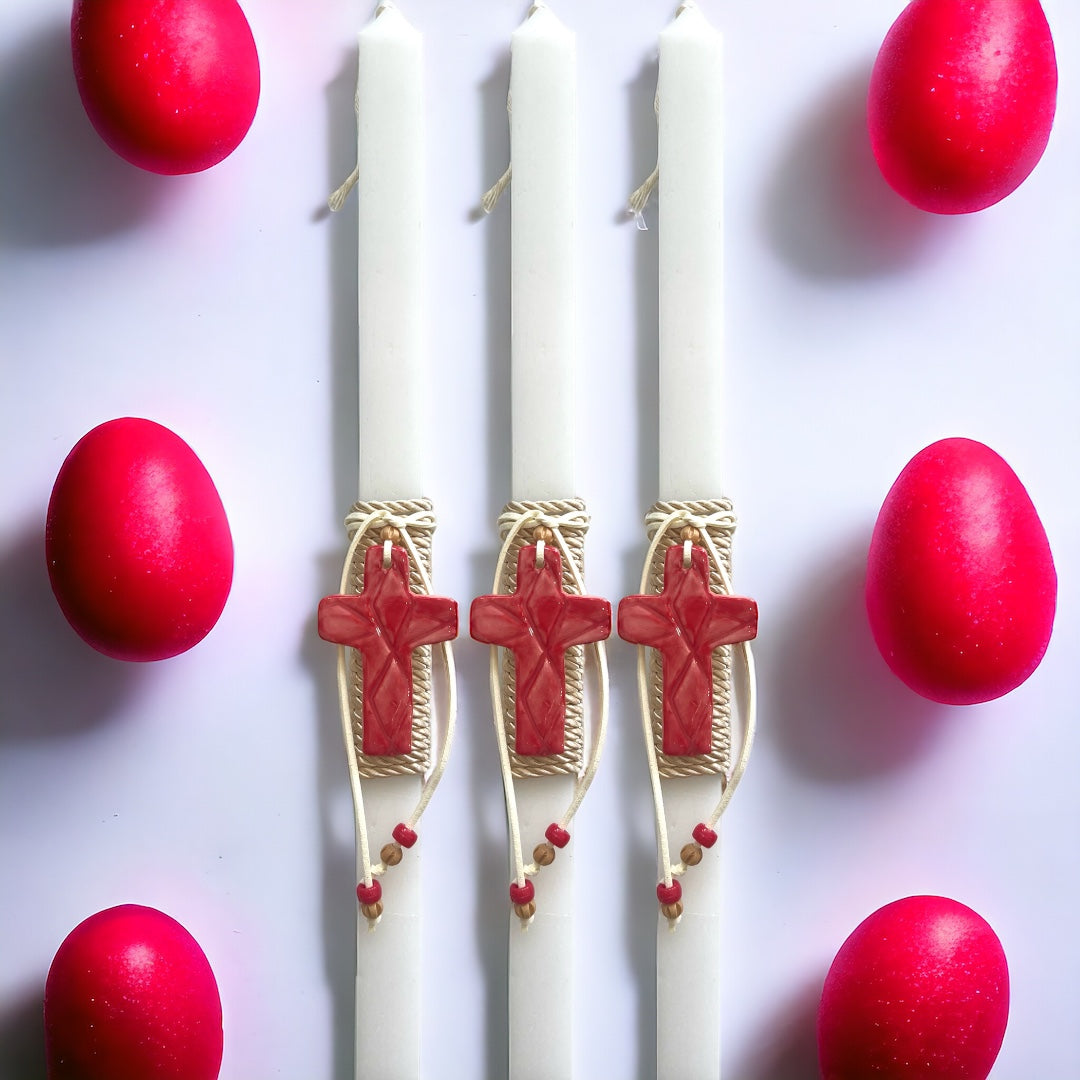 Ceramic Red Cross Easter Candles