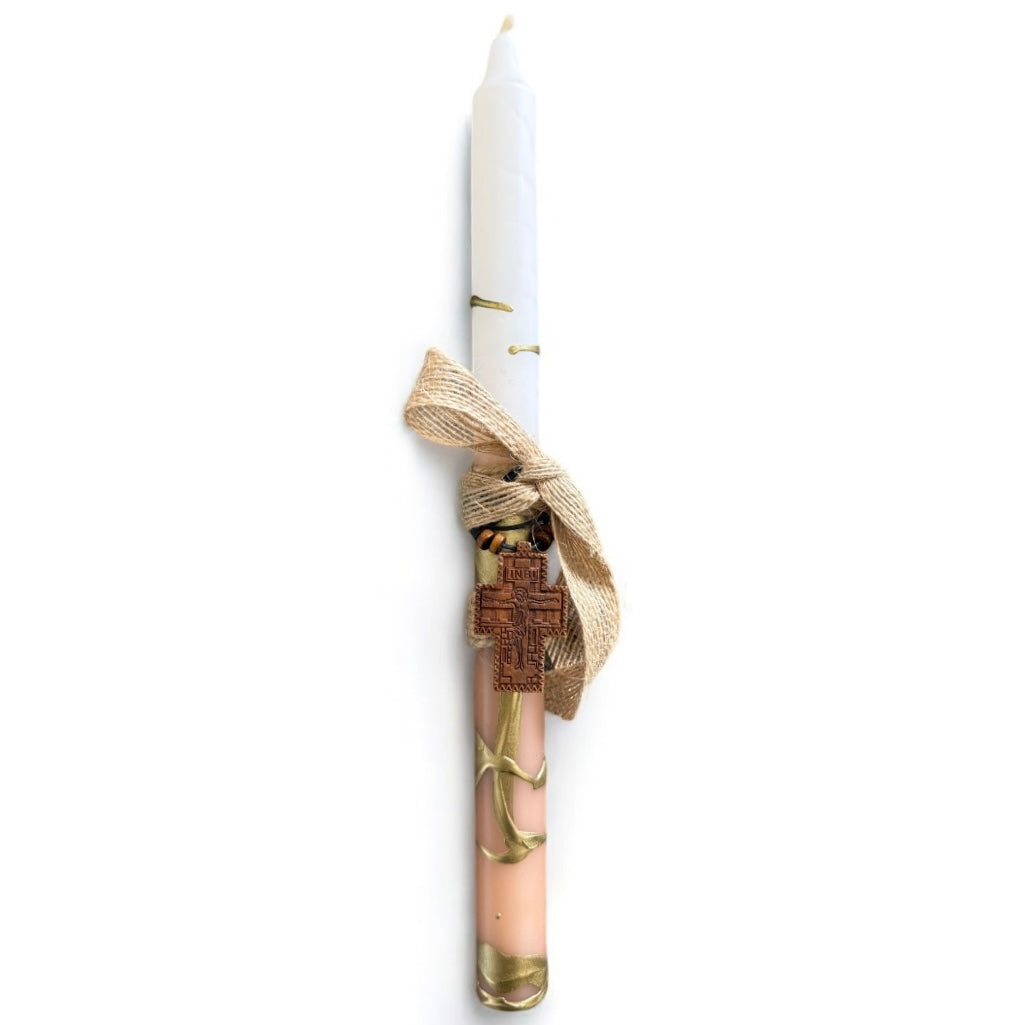 Gold Drip Easter Candle With Wooden Cross ~ Medium