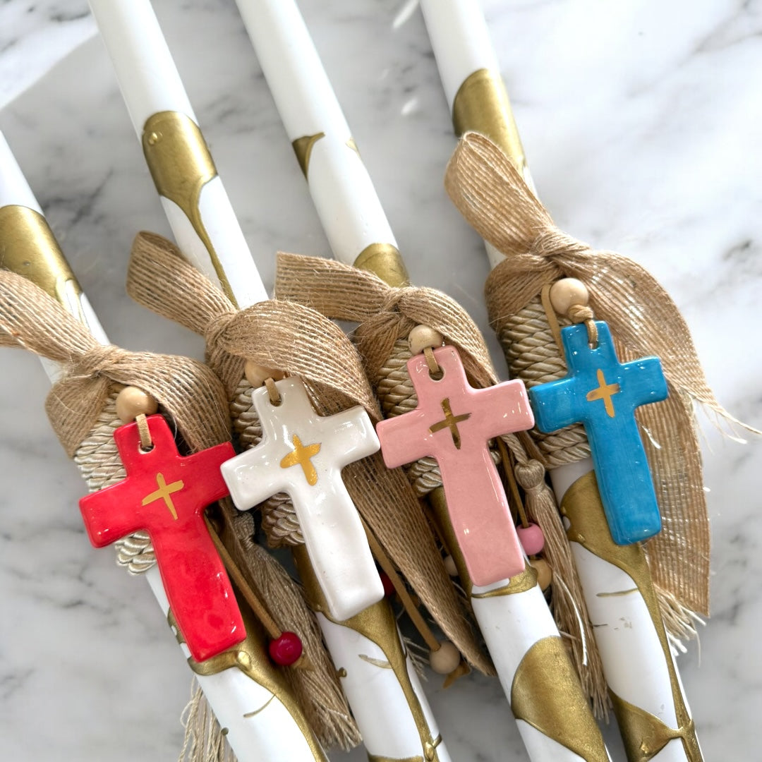 Gold Drip Ceramic Cross Easter Candle