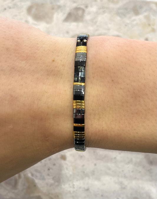 Beaded Black and Gold Bracelet