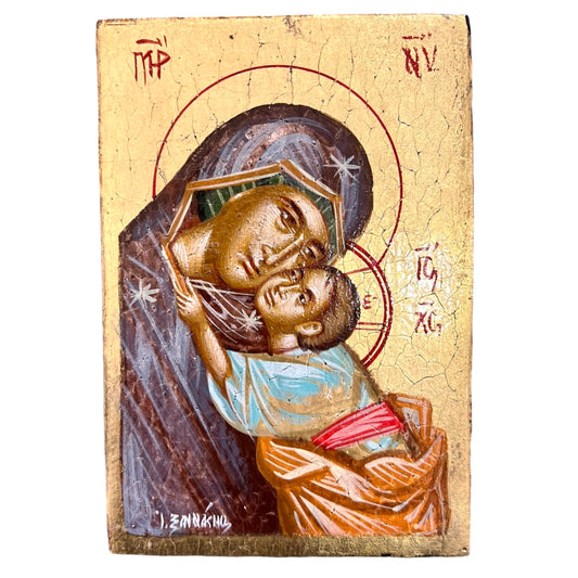 Mary And Jesus Hand Painted Wooden Icon