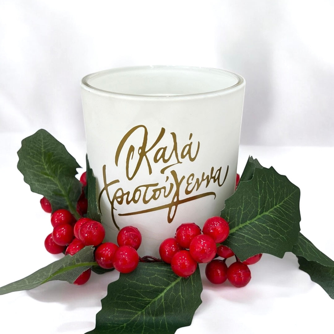 Merry Christmas In Greek Soy Wax Candle