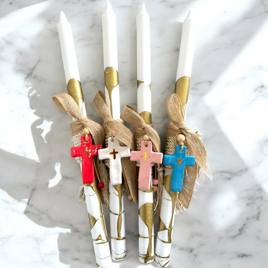 Gold Drip Ceramic Cross Easter Candle