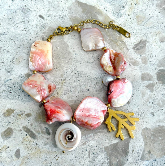 Seashell Pearl Charm Bracelet