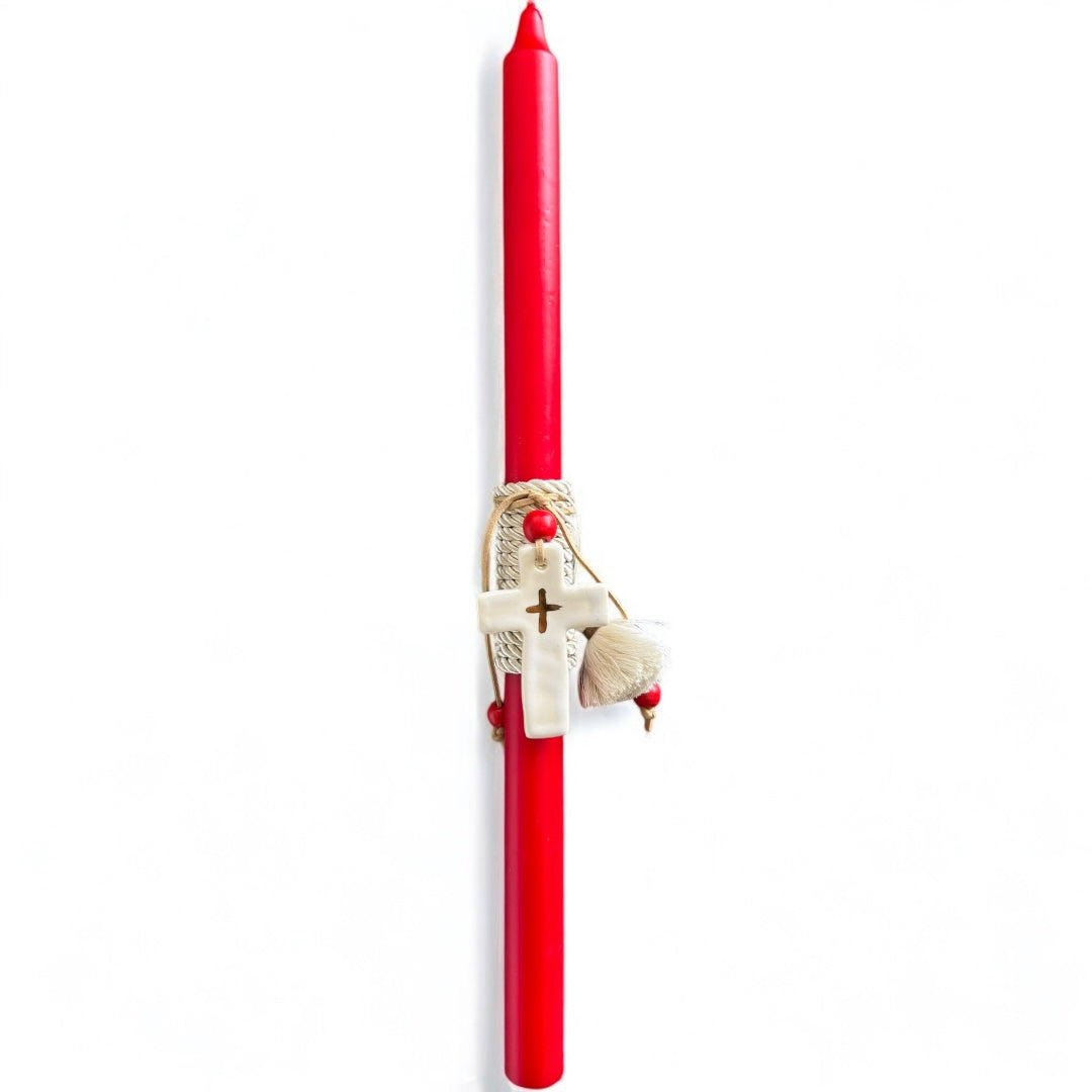 Red Easter Candle With White Cross